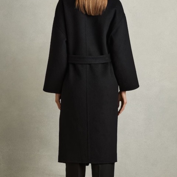 Unworn Reiss Black Bridget Belted Wool Blend Longline Coat - Picture 6 of 11